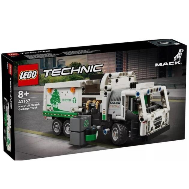 LEGO® Technic™ Camión de Residuos Mack® LR Electric Set con un vehículo de reciclaje de juguete 42167